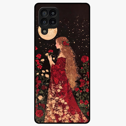 Crimson Dreams Glass Case showing flat back view with dreamy crimson artwork and glossy glass finish.
