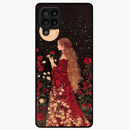 Crimson Dreams Glass Case showing flat back view with dreamy crimson artwork and glossy glass finish.