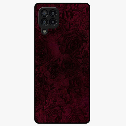 Crimson Fade Flow Glass Case showing flat back view with flowing crimson gradient artwork and glossy glass finish.