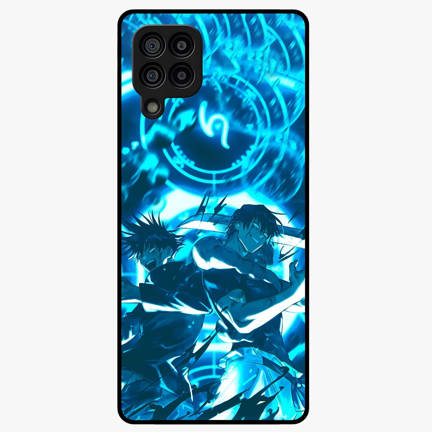 Cursed Energy Clash Glass Case showing flat back view with intense cursed energy artwork and glossy glass finish.