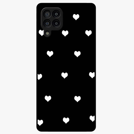 Cute And Simple White Hearts Glass Case showing flat back view with minimal white heart pattern and glossy glass finish.