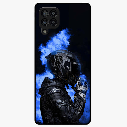 Cyber Sentinel Protocol Glass Case showing flat back view with futuristic cyber themed artwork and glossy glass finish.
