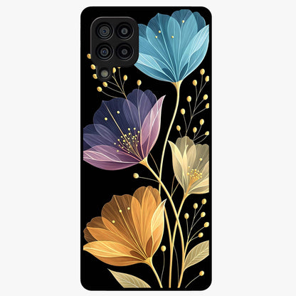 Delicate Multicolor Flowers Glass Case showing flat back view with vibrant floral artwork and glossy glass finish.