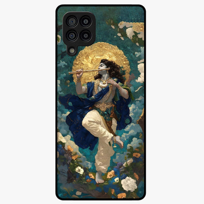 Divine Krishna Art Glass Case showing flat back view with Lord Krishna artwork and glossy glass finish.