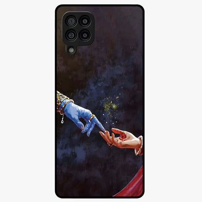 Divine Touch Eternal Glass Case showing flat back view with spiritual themed artwork and glossy glass finish.