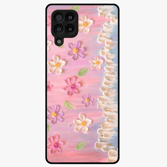 Dreamy Painted Garden Glass Case showing flat back view with artistic painted floral garden artwork and glossy glass finish.
