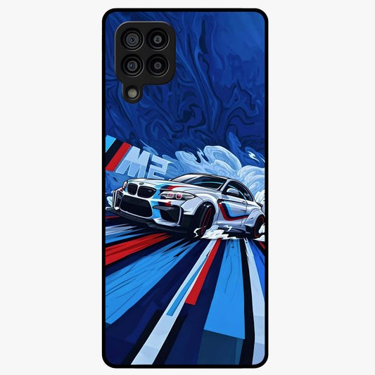 Drift Power Rush Glass Case showing flat back view with dynamic racing inspired artwork and glossy glass finish.