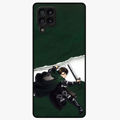 Emerald War Vanguard Glass Case showing flat back view with powerful warrior themed artwork and glossy glass finish.