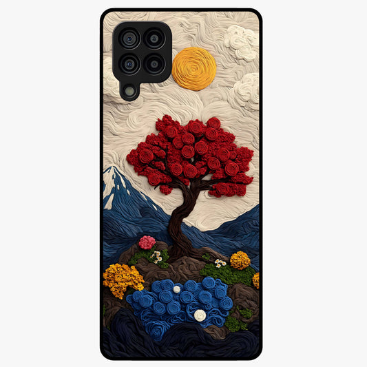 Eternal Nature Tapestry Glass Case showing flat back view with intricate nature tapestry artwork and glossy glass finish.