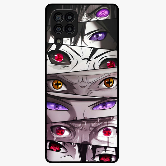 Eyes of Destiny Glass Case showing flat back view with striking eye themed artwork and glossy glass finish.