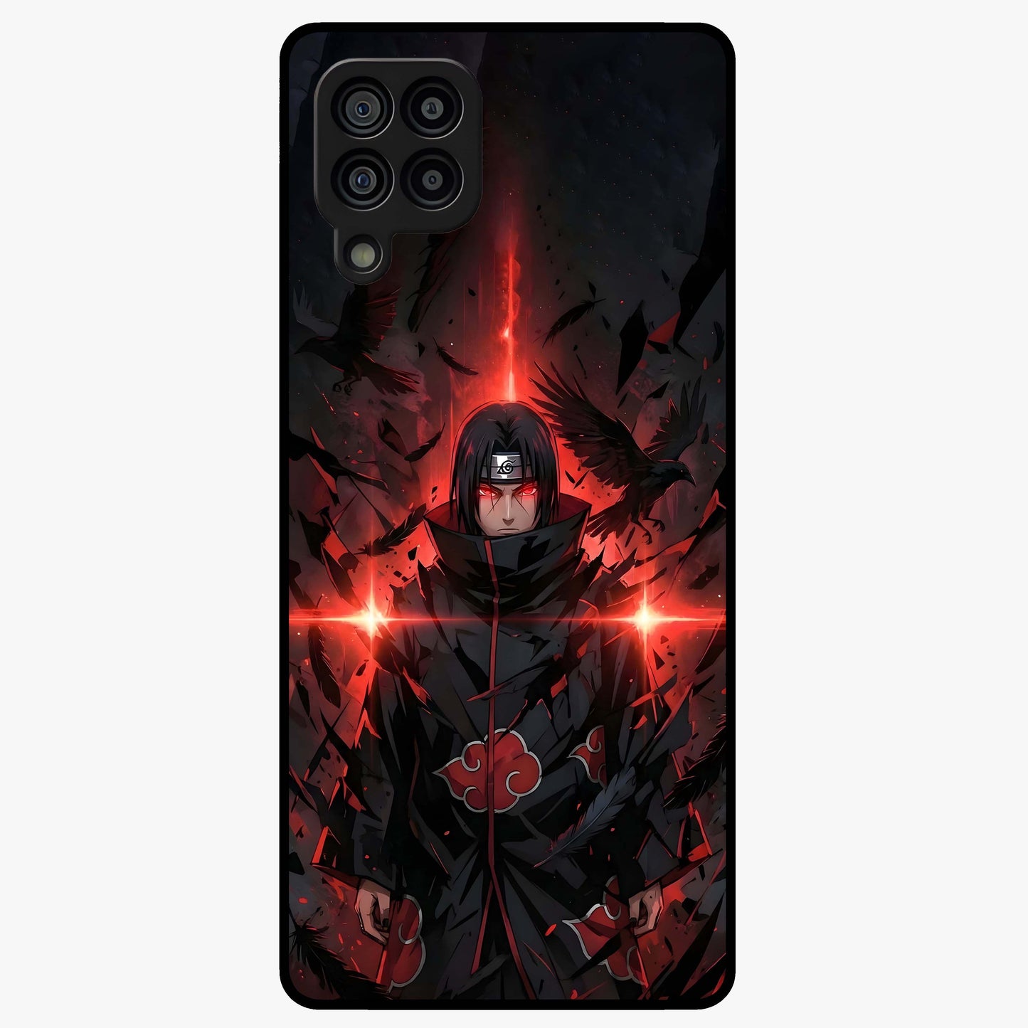 Focused Blade Discipline Glass Case showing flat back view with warrior sword themed artwork and glossy glass finish.