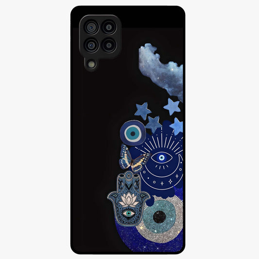 Galactic Charm Cluster Glass Case showing flat back view with glowing celestial charm artwork and glossy glass finish.