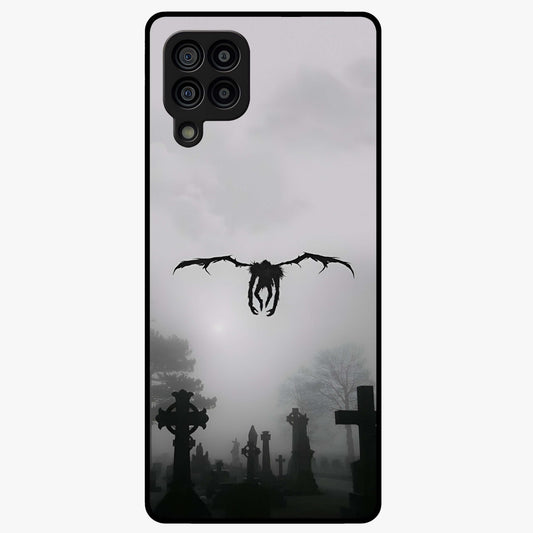Graveyard Shadow Descent Glass Case showing flat back view with dark graveyard themed artwork and glossy glass finish.