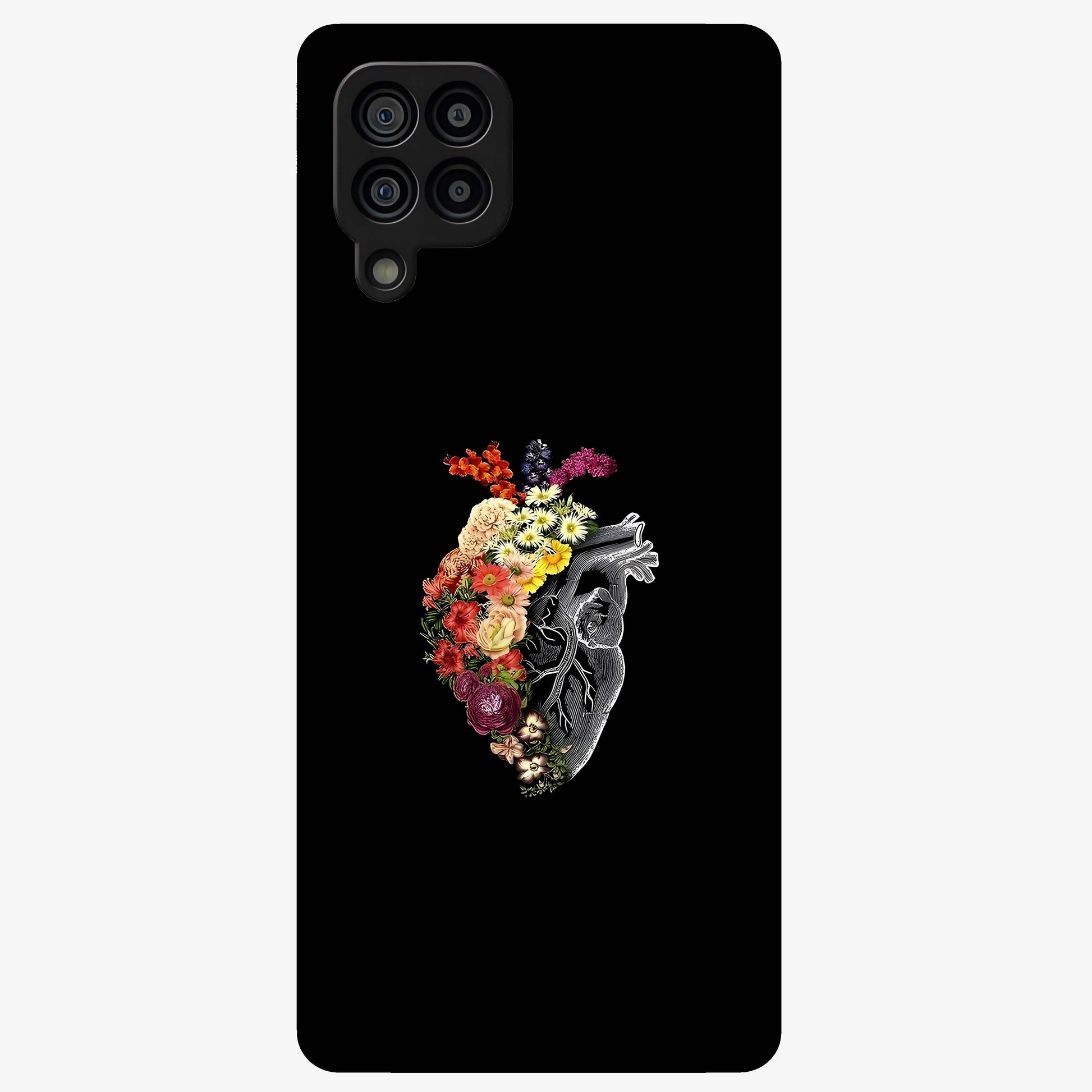 Heart With Flowers Glass Case showing flat back view with heart shaped floral artwork and glossy glass finish.
