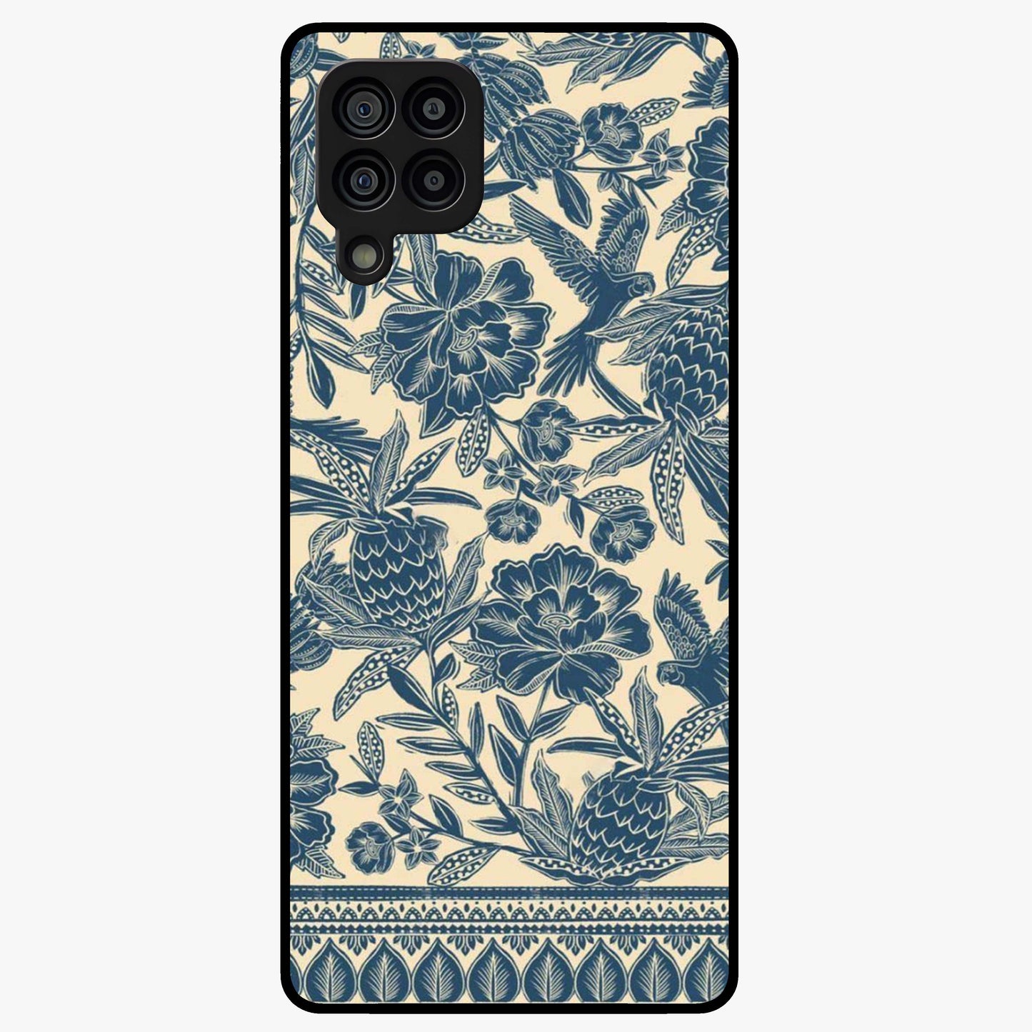 Heirloom Wild Bloom Glass Case showing flat back view with vintage inspired wild flower artwork and glossy glass finish.