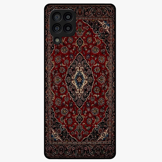 Heritage Carpet Royale Glass Case showing flat back view with ornate Persian carpet inspired pattern and glossy glass finish.