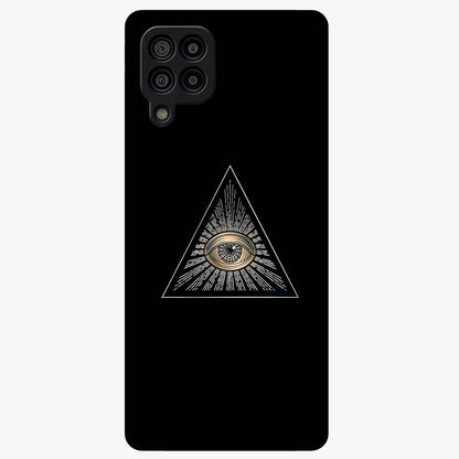 Illuminati Evil Glass Case showing flat back view with mysterious illuminati symbol artwork and glossy glass finish.