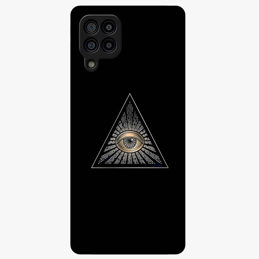 Illuminati Evil Glass Case showing flat back view with mysterious illuminati symbol artwork and glossy glass finish.