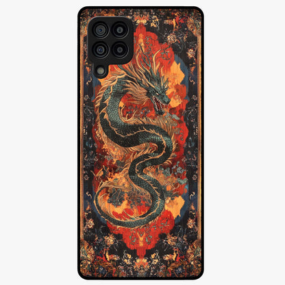 Inferno Dragon Soul Glass Case showing flat back view with fiery dragon artwork and glossy glass finish.