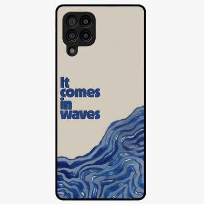 It Comes In Waves Quote Glass Case showing flat back view with inspirational wave themed quote artwork and glossy glass finish.