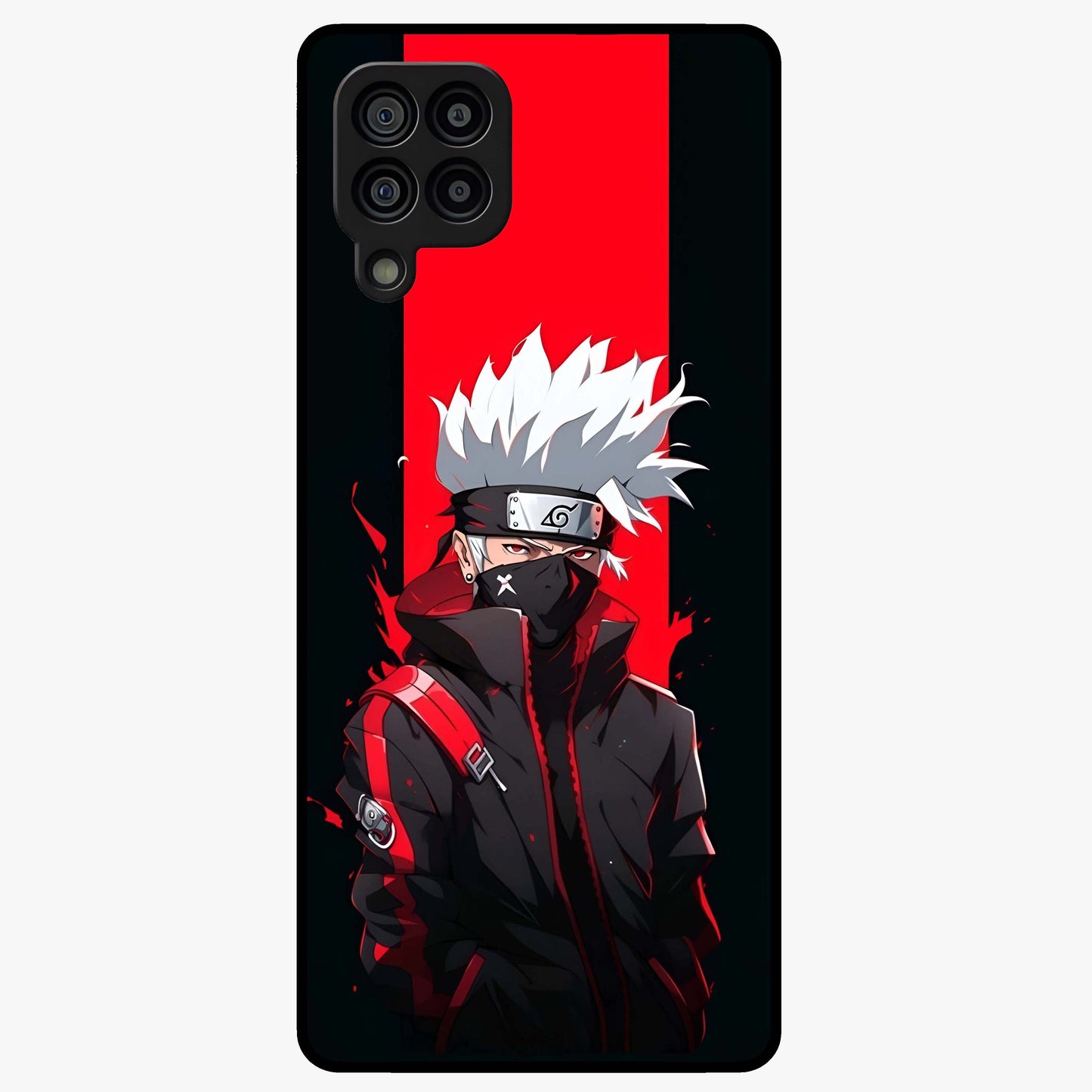 Kakashi Scarlet Shadow Glass Case showing flat back view with powerful anime ninja artwork and glossy glass finish.