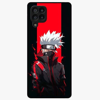 Kakashi Scarlet Shadow Glass Case showing flat back view with powerful anime ninja artwork and glossy glass finish.