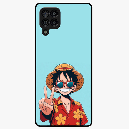 Luffy Summer Anime Vibe Glass Case showing flat back view with vibrant anime character artwork and glossy glass finish.