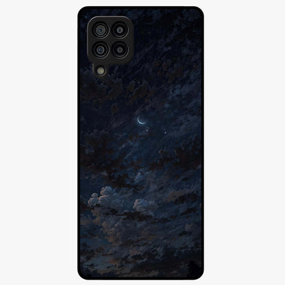 Lunar Veil Silence Glass Case showing flat back view with mystical moon veil artwork and glossy glass finish.