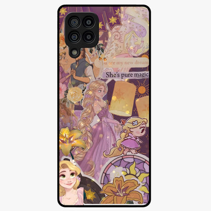 Magical Tangled Dream Glass Case showing flat back view with dreamy tangled artwork and glossy glass finish.