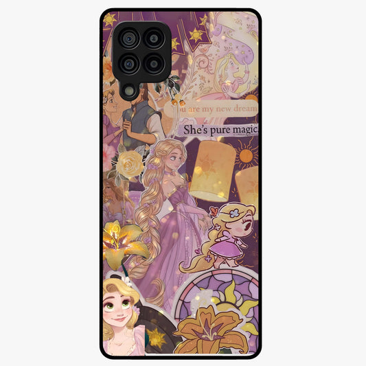 Magical Tangled Dream Glass Case showing flat back view with dreamy tangled artwork and glossy glass finish.