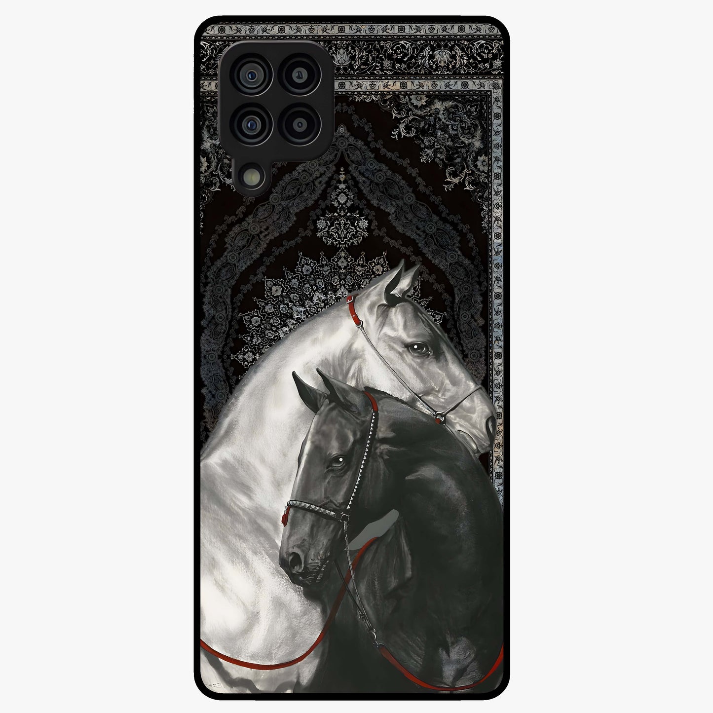 Majestic Ride Legacy Glass Case showing flat back view with powerful automotive inspired artwork and glossy glass finish.