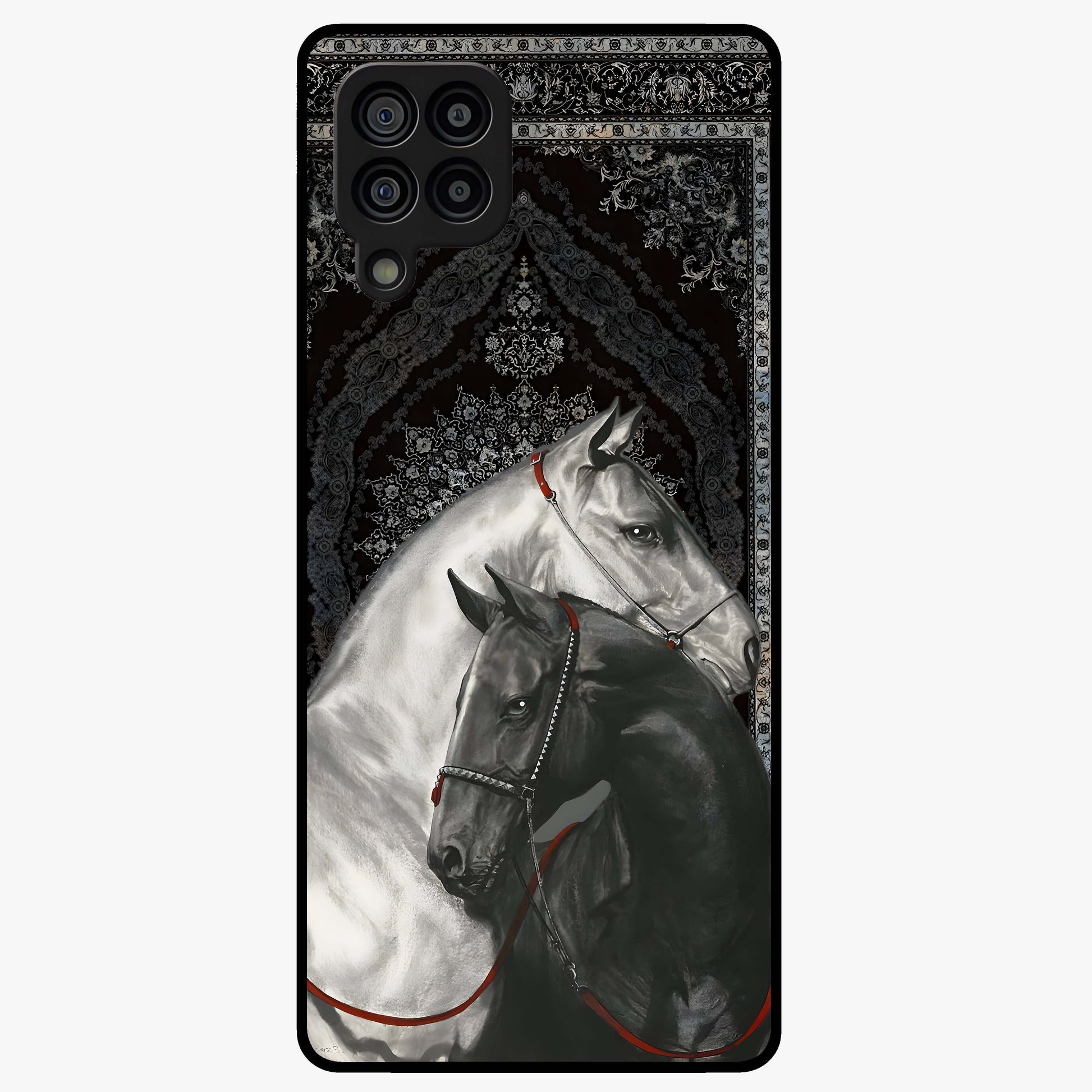 Majestic Ride Legacy Glass Case showing flat back view with powerful automotive inspired artwork and glossy glass finish.