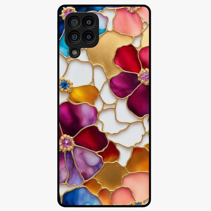 Marble Flower Pattern Glass Case showing flat back view with marble texture floral artwork and glossy glass finish.