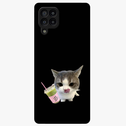 Matcha Cat Style Glass Case showing flat back view with cute matcha themed cat artwork and glossy glass finish.
