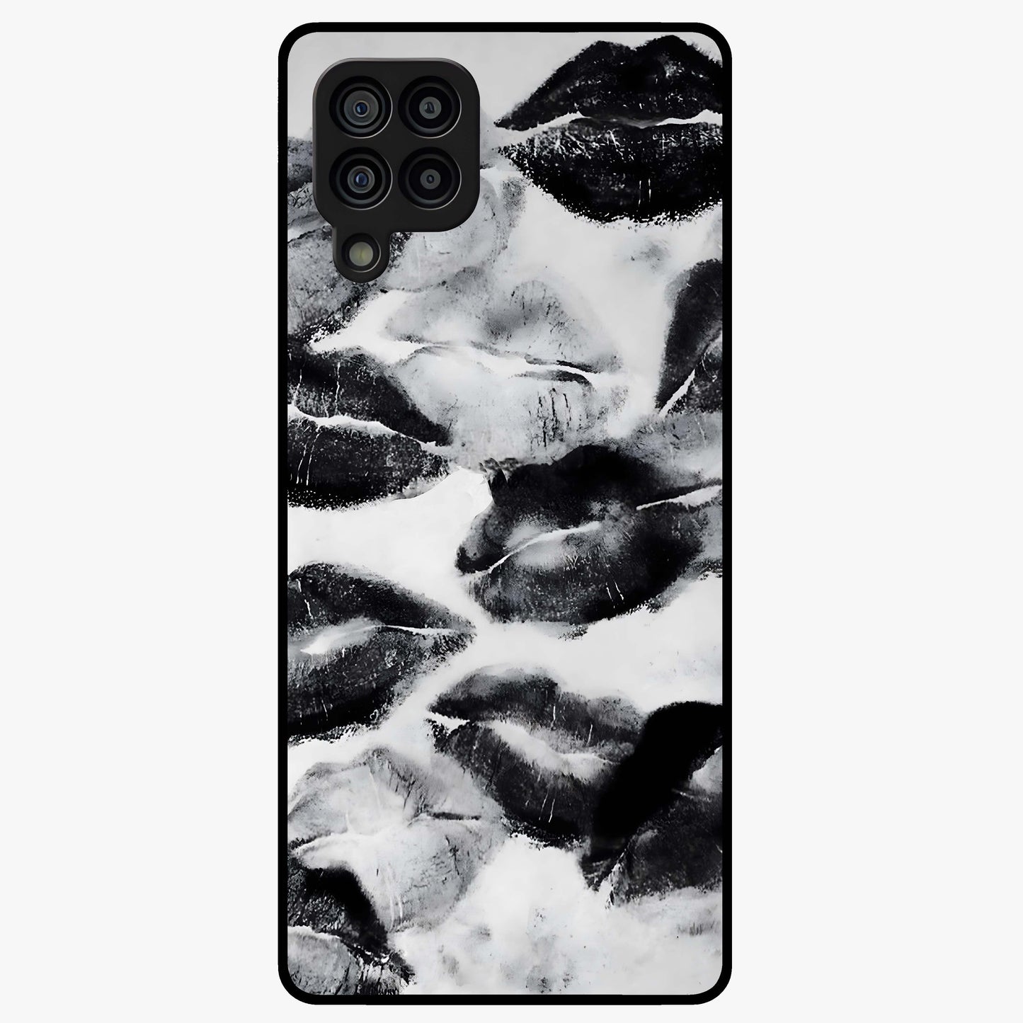 Midnight Kiss Marks Glass Case showing flat back view with lipstick kiss mark artwork and glossy glass finish.