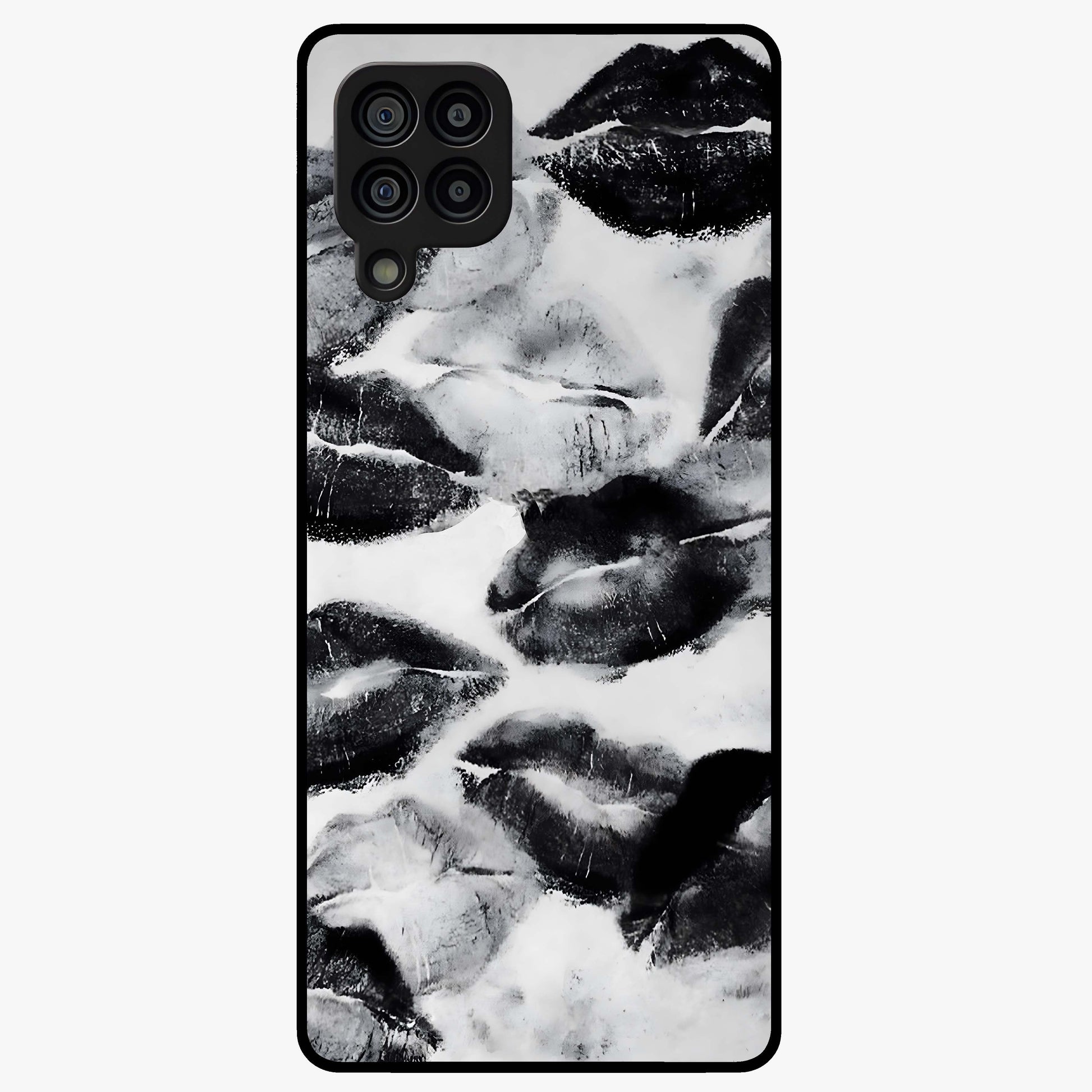Midnight Kiss Marks Glass Case showing flat back view with lipstick kiss mark artwork and glossy glass finish.