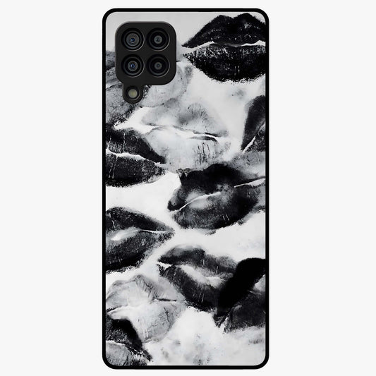 Midnight Kiss Marks Glass Case showing flat back view with lipstick kiss mark artwork and glossy glass finish.