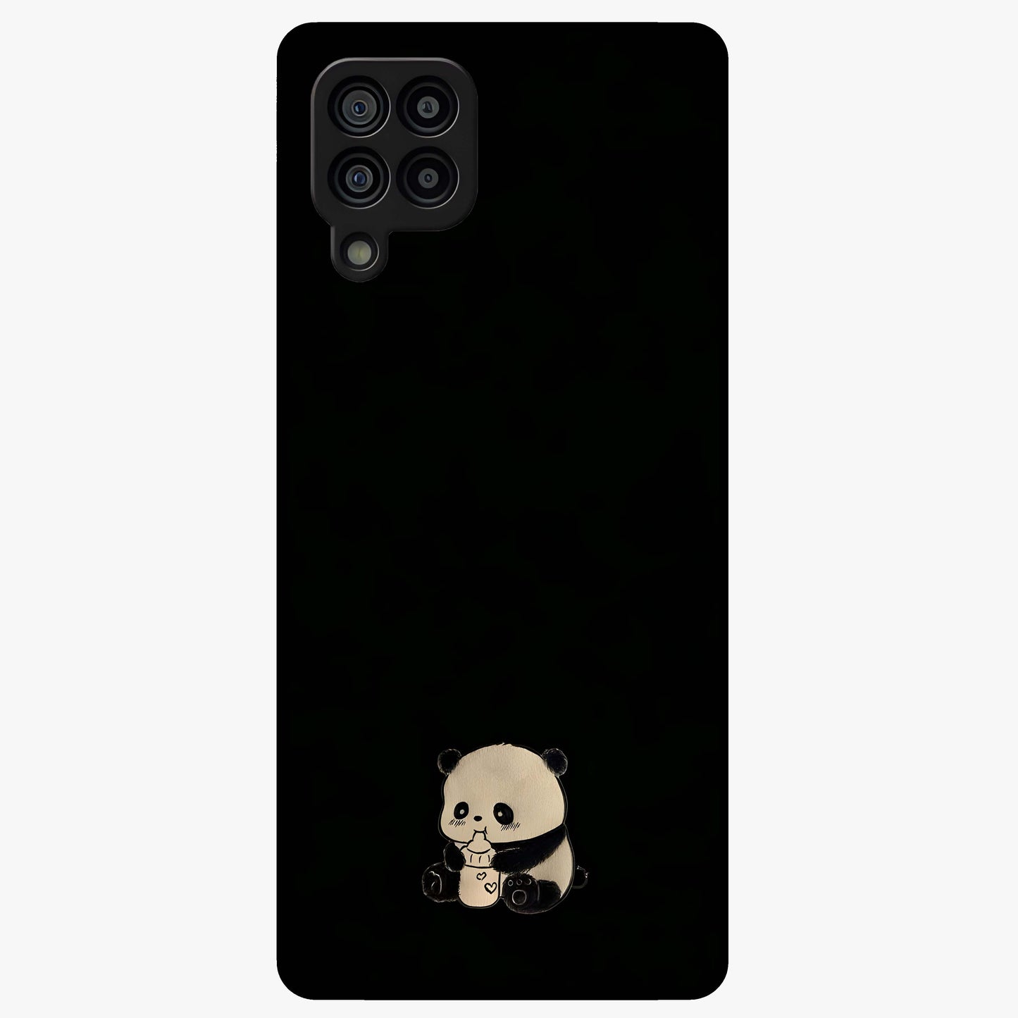 Midnight Panda Love Glass Case showing flat back view with cute panda themed artwork and glossy glass finish.