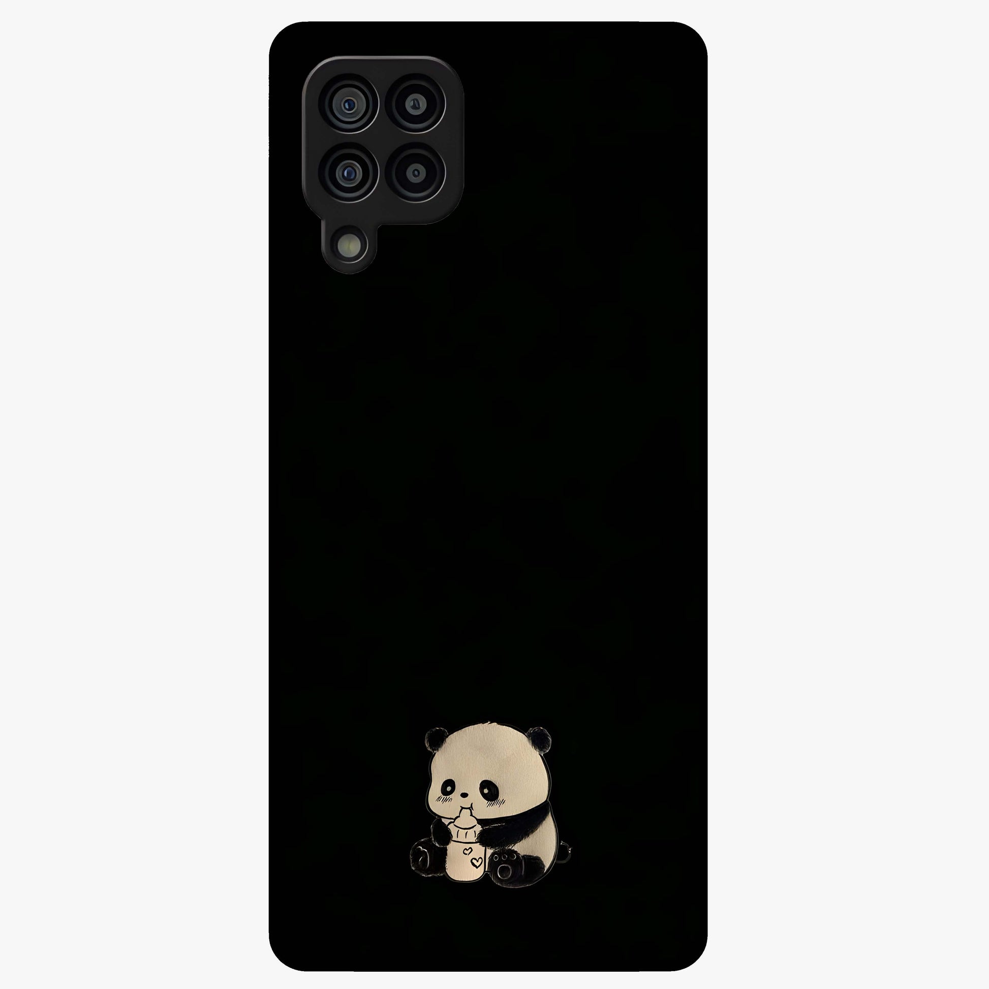 Midnight Panda Love Glass Case showing flat back view with cute panda themed artwork and glossy glass finish.