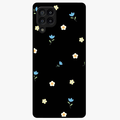 Minimalistic Blue With White Flower Pattern Glass Case showing flat back view with blue background and white flower pattern and glossy glass finish.