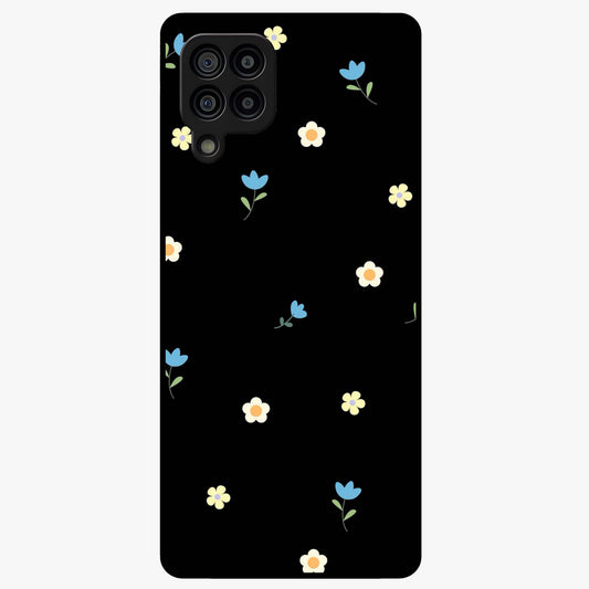 Minimalistic Blue With White Flower Pattern Glass Case showing flat back view with blue background and white flower pattern and glossy glass finish.