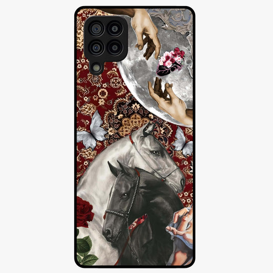 Moonlit Royal Stallion Glass Case showing flat back view with majestic horse under moonlight artwork and glossy glass finish.
