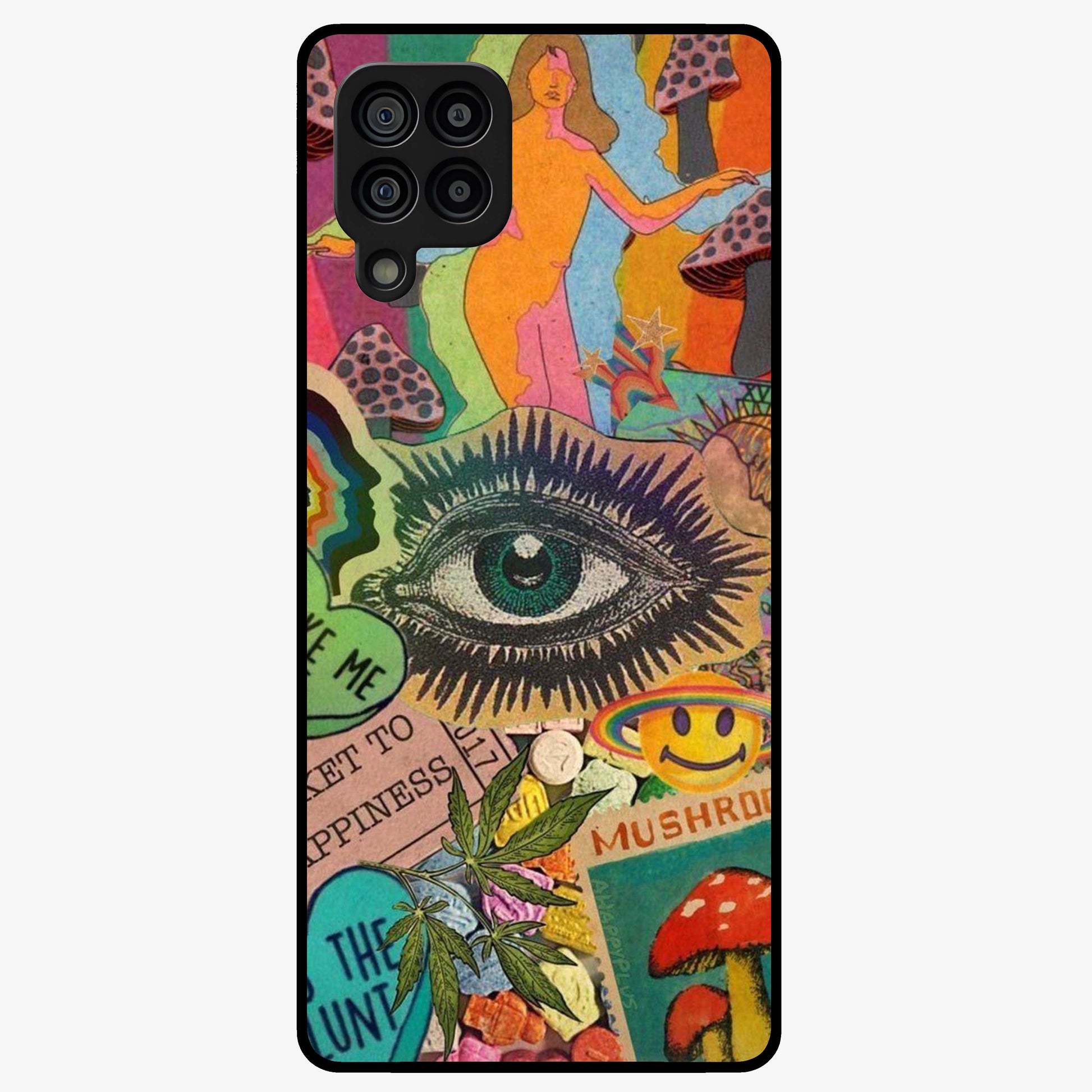 Mystic Eye Wonderland Glass Case showing flat back view with mystical eye themed artwork and glossy glass finish.