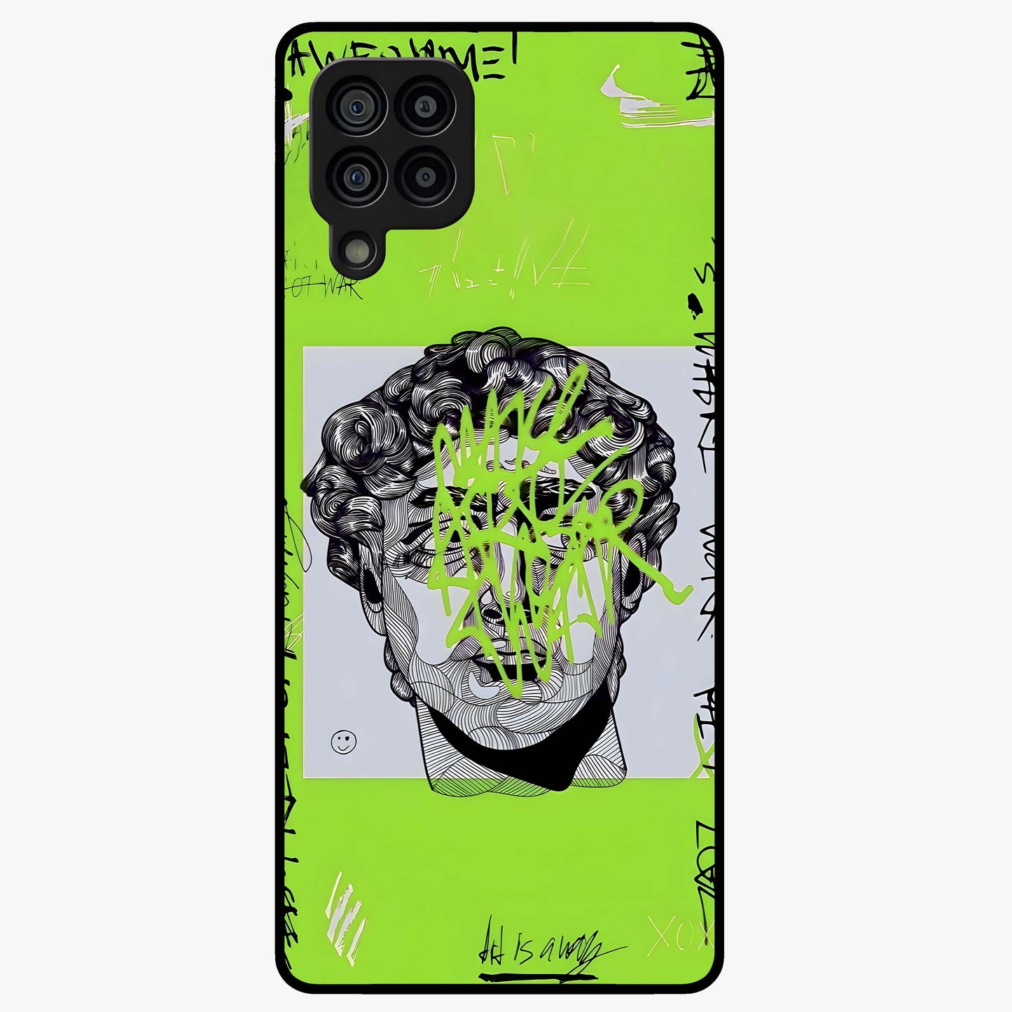 Neo Graffiti Rebellion Glass Case showing flat back view with vibrant graffiti artwork and glossy glass finish.