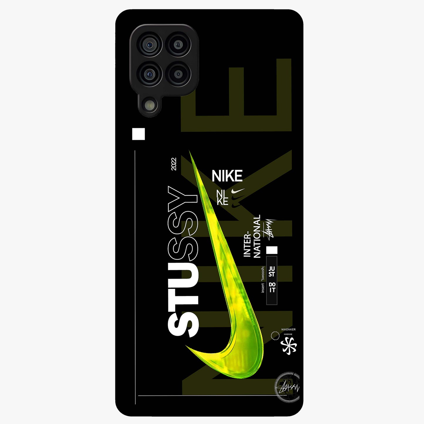 Neon Street Edition Glass Case showing flat back view with neon street style artwork and glossy glass finish.