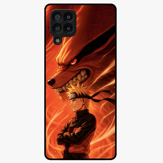 Nine Tails Legacy Glass Case showing flat back view with powerful nine-tailed fox inspired artwork and glossy glass finish.