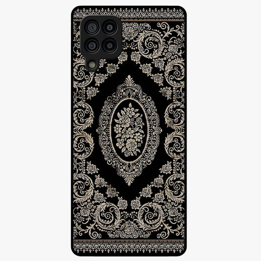 Noir Bloom Elegance Glass Case showing flat back view with elegant dark floral artwork and glossy glass finish.
