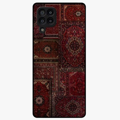 Persian Velvet Tale Glass Case showing flat back view with luxurious Persian velvet pattern artwork and glossy glass finish.