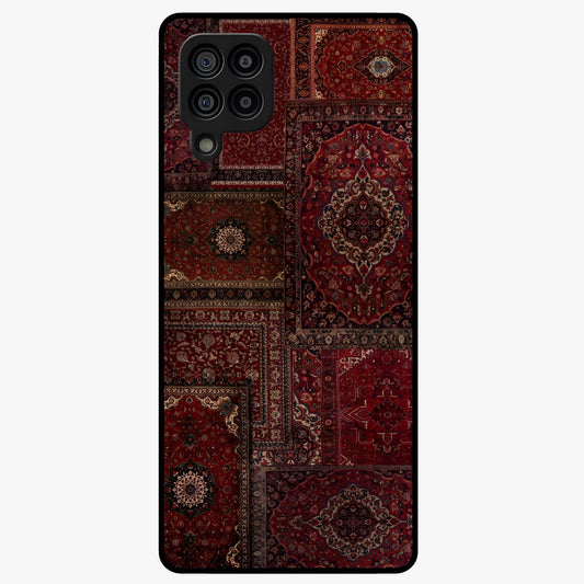 Persian Velvet Tale Glass Case showing flat back view with luxurious Persian velvet pattern artwork and glossy glass finish.