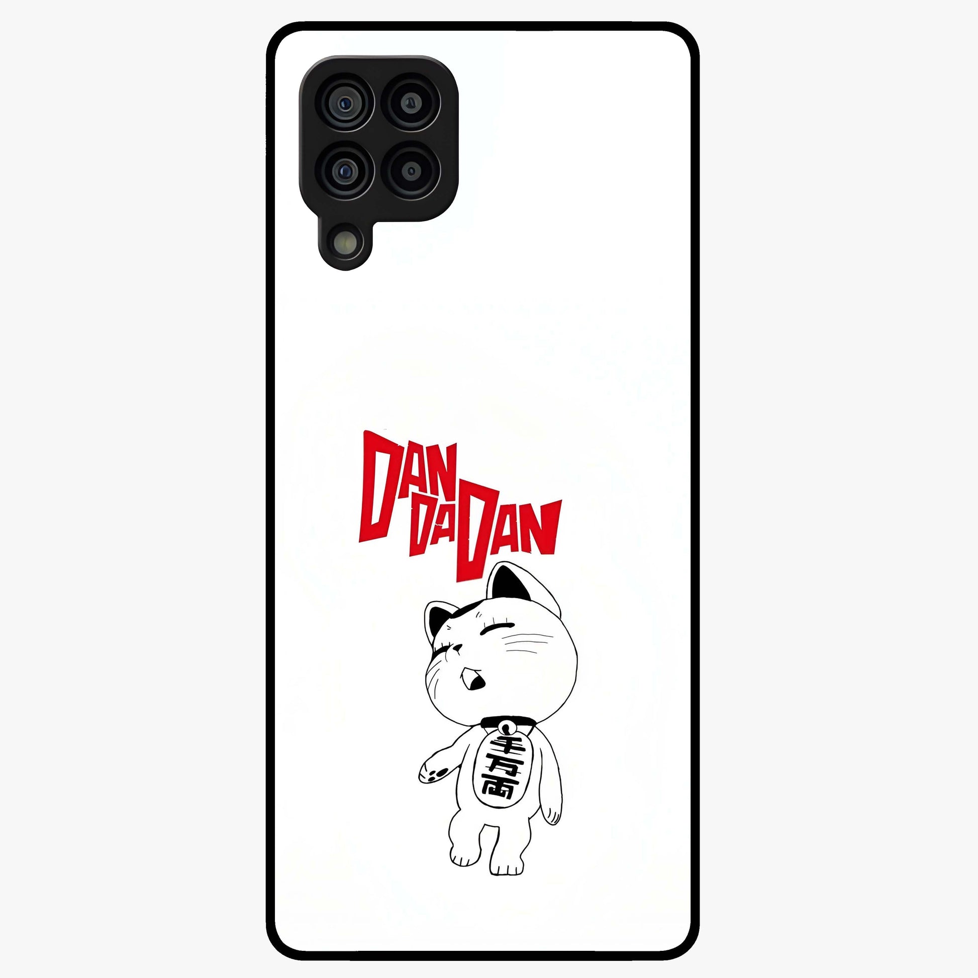 Playful Spirit Charm Glass Case showing flat back view with cheerful charm themed artwork and glossy glass finish.